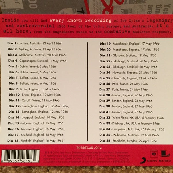 Image of Back Cover of 36xCD - VG+/VG+ - BOB DYLAN, The 1966 Live Recordings (Columbia; 889853581924, Europe 2016, Box Set, Booklet), Still In Opened Shrinkwrap,  - 4416636C