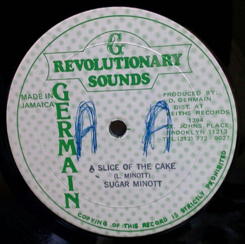Image of Front Cover of 12" - /VG - SUGAR MINOTT, A Slice Of The Cake (Revolutionary Sounds; DG-REG 11983, Jamaica 1980s), WOL. Light marks only.,  - 4446270S