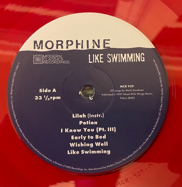Image of Label Cover of LP - VG+/VG+ - MORPHINE, Like Swimming (Modern Classics Recordings; MCR 929, US 2023 Reissue, Gatefold, Booklet, With Obi, 180 Gram Red Translucent Vinyl), Clean, complete copy, Just one tiny scuff to bottom edge of sleeve,  - 4416619C