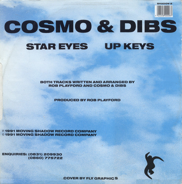 Image of Back Cover of 4825256E: 12" - COSMO & DIBS, Star Eyes  / Up Keys (Mercury; SHADOW8, UK 1991, Picture Sleeve) Multiple hairlines, plays with some crackle but nothing major. Tape on sleeve and stickers on label  G+/G+