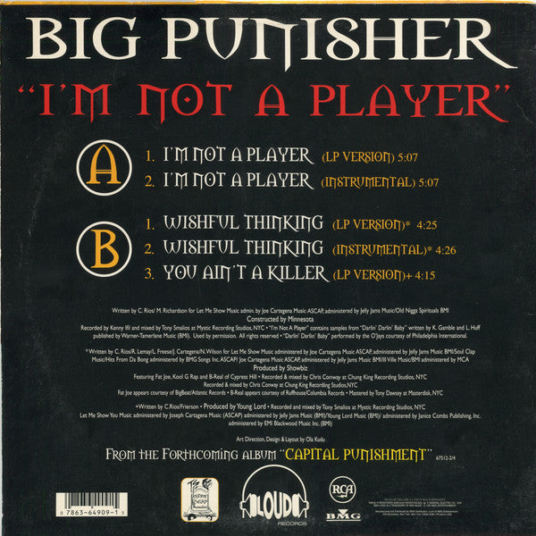 Image of Back Cover of 12" - G+/VG - BIG PUNISHER, I'm Not A Player (Loud Records; 07863-64909-1, US 1997, Picture Sleeve), Some marks and scuffs on record. Sleeve has shrink-wrap, with bumped / creased corners,  - 3616376C