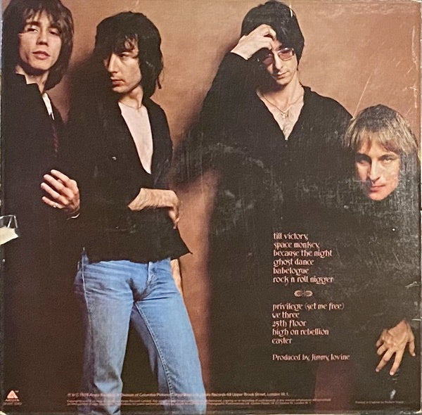 Image of Back Cover of LP - VG+/G+ - PATTI SMITH GROUP, Easter (Arista; SPART 1043, UK 1978, Laminated Sleeve, Insert, "EASTER" In Capital Letters On Labels.), Writing on Insert,  - 1626246E