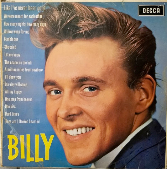 Image of Front Cover of LP - VG/VG - BILLY FURY, Billy (Decca Red Unboxed; LK 4533, UK 1963, Laminated Flipback Sleeve, Mono), Slight Spine Damage,  - 1726247E