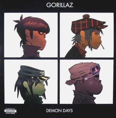 Image of Front Cover of 4944385S: 2xLP - GORILLAZ, Demon Days (Parlophone; 873838, UK 2005, Gatefold, 2 Inners, First pressing with parent advisory sticker on front sleeve) Hairlines, small seam split on one inner, light edge wear  VG/VG