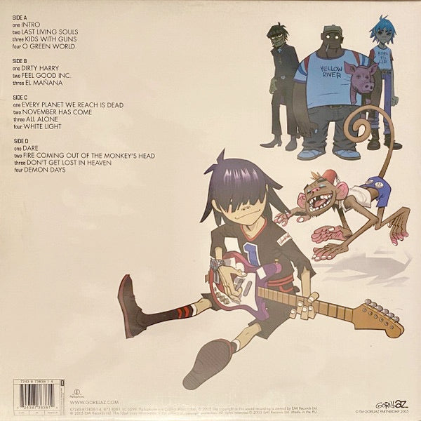 Image of Back Cover of 4944385S: 2xLP - GORILLAZ, Demon Days (Parlophone; 873838, UK 2005, Gatefold, 2 Inners, First pressing with parent advisory sticker on front sleeve) Hairlines, small seam split on one inner, light edge wear  VG/VG