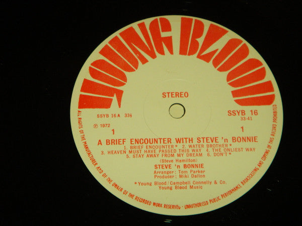 Image of Label Cover of LP - VG/G+ - STEVE & BONNIE, A Brief Encounter With Steve 'N Bonnie (Young Blood; SSYB 16, UK 1972), Hairlines, Strip of laminate lift and ring wear ,  - 3716055C