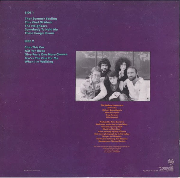 Image of Back Cover of 3114060C: LP - JONATHAN RICHMAN AND THE MODERN LOVERS, Jonathan Sings (Rough Trade; ROUGH52, UK 1984) Strong VG+  VG/VG+