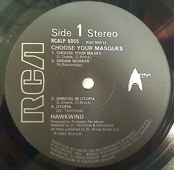 Image of Label Cover of LP - VG/G+ - HAWKWIND, Choose Your Masques (RCA; RCALP 6055, UK 1982), ,  - 2326238E