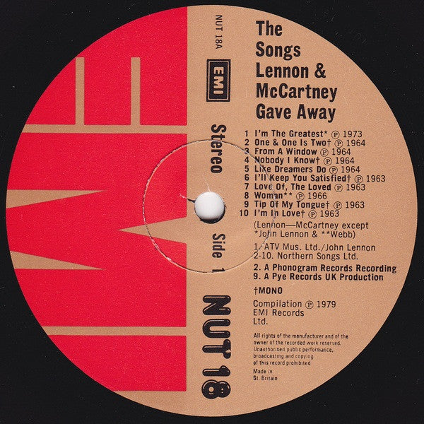 Image of Label Cover of LP - VG/VG - VARIOUS, The Songs Lennon And McCartney Gave Away (EMI; NUT 18, UK 1979, , Mono), Vinyl has some light fogging on side 2, does not effect play. Sleeve has ring & edge wear.,  - 3116169C