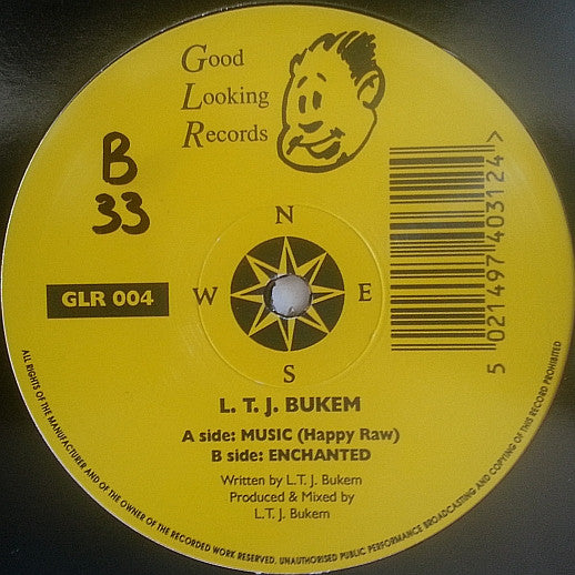 Image of Front Cover of 12"  - /VG - LTJ BUKEM, Music (Happy Raw)  / Enchanted (Good Looking; GLR004, UK 1993, Yellow Barcode), A few very light hairlines, but plays like a VG+,  - 3226041E