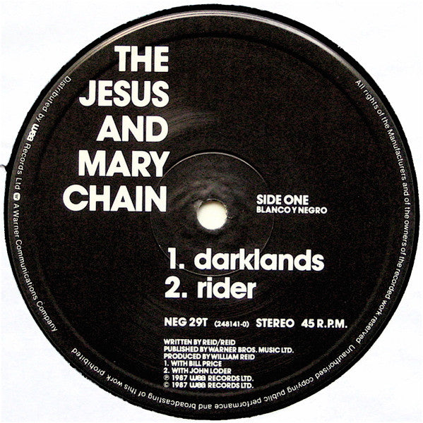 Image of Label Cover of 5015093C: 12" - THE JESUS AND MARY CHAIN, Darklands (Blanco y Negro; NEG29T, UK 1987, Gatefold) Hairlines, General wear to sleeve  VG/VG