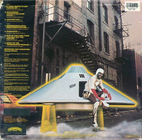 Image of Back Cover of 4014245C: LP - PARLIAMENT, Mothership Connection (Casablanca; 824-502-1, US 1986 Reissue) Disc is clean apart from a couple of light marks. Corner bump and very light edge wear to sleeve.  VG+/VG+