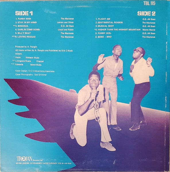 Image of Back Cover of 5044250S: LP - VARIOUS ARTISTS, Reggae Flight 404 (Trojan Records; TBL 115, UK 1977 Reissue, Laminated Sleeve)   VG/VG+