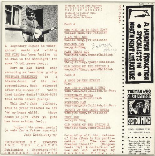 Image of Back Cover of LP - VG+/VG+ - SEXTON MING, Old Horse of the Nation (Hangman; HANG6UP, UK 1987), ,  - 2026192E