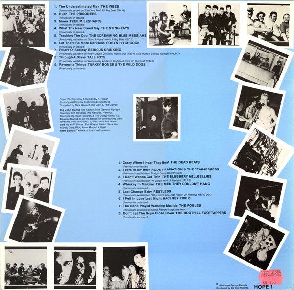 Image of Back Cover of 3724136E: LP - VARIOUS ARTISTS (POGUES, MILKSHAKES, PRISONERS ETC), Don't Let the Hope Close Down (Hope Springs; HOPE1, UK 1984) Strong VG  VG/VG