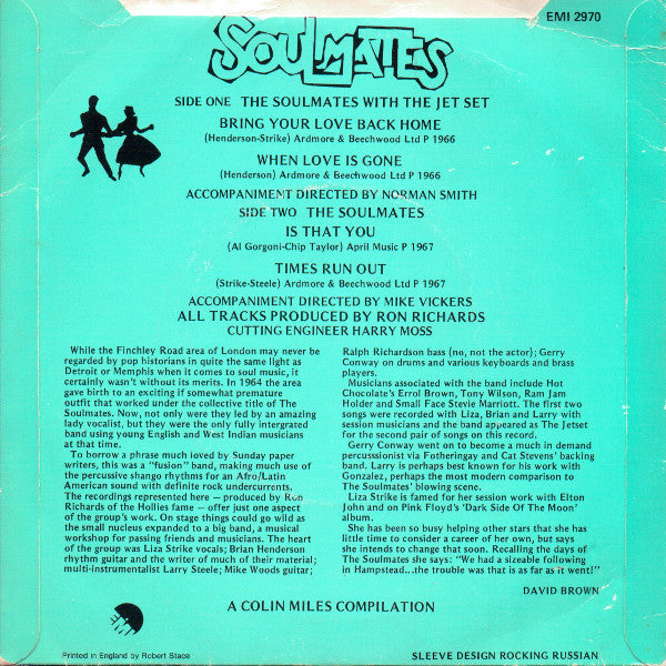 Image of Back Cover of 7" EP - VG/VG - THE SOULMATES WITH THE JET SET, The Soulmates With The Jet Set (EMI; 2970, UK 1979, Promo, Picture Sleeve), Strong VG Throughout,  - 3326158E