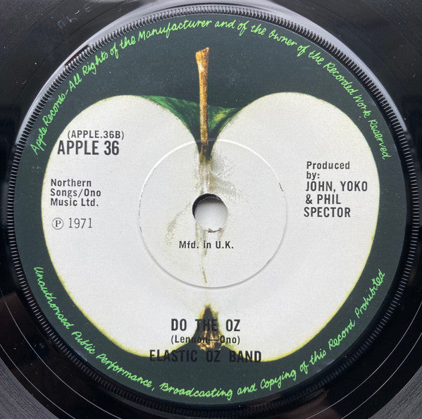 Image of Back Cover of 7" - VG+/EX - BILL ELLIOT & ELASTIC OZ BAND, God Save Us / Do the Oz (Apple Solid Centre; APPLE 36, UK 1971, Company Sleeve), Nice Copy,  - 3525216E