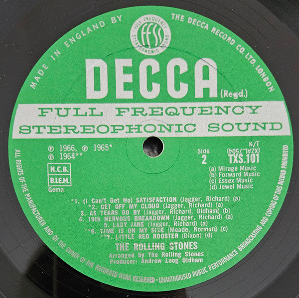 Image of Label Cover of LP - VG/VG - THE ROLLING STONES, Big Hits (High Tide & Green Grass) (Decca Green Unboxed; TXS101, UK 1966, Gatefold, Stapled Booklet, Stereo ), ,  - 0926221E
