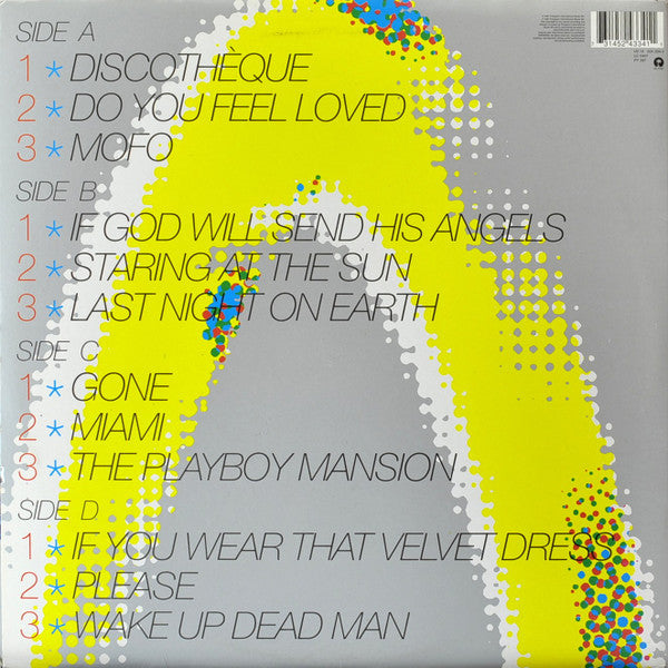 Image of Back Cover of 2xLP - VG/VG - U2, Pop (Island; U2 10, UK 1997, Gatefold, 2 Inners & Insert, Stickered Sleeve), Some light wispy hairlines, Glossy discs, Light sleeve wear only ,  - 3716087C
