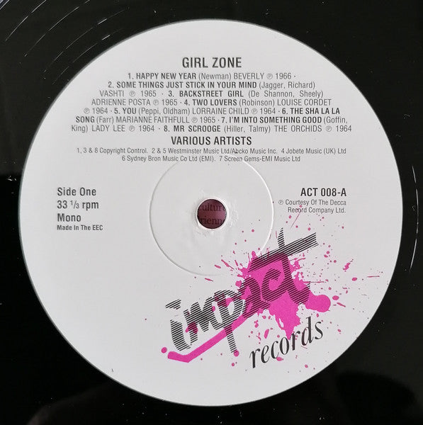 Image of Label Cover of 3825107E: LP - VARIOUS, Girl Zone (Impact; ACT008, UK 1986, Mono)   VG+/VG+