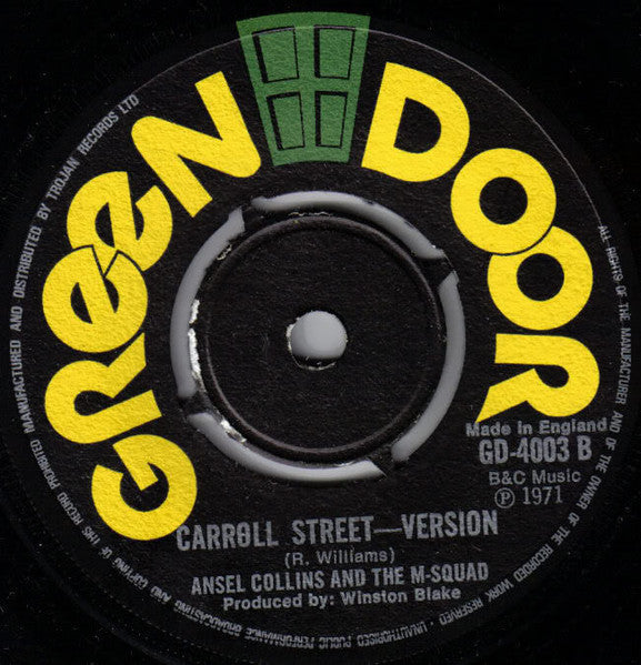 Image of Back Cover of 7" - /VG+ - WINSTONS & THE M-SQUAD, Carroll Street (Green Door; GD 40003, UK 1971), ,  - 2456061S