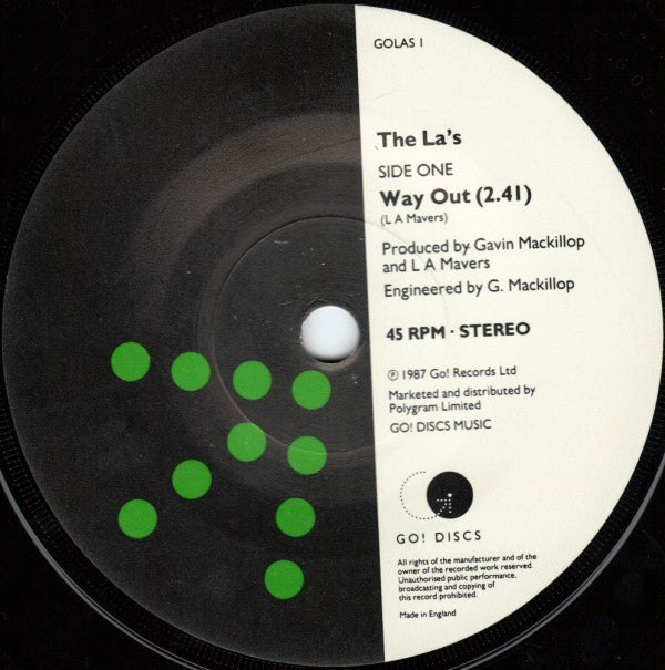 Image of Label Cover of 1654124S: 7" - LA'S, Way Out / Endless (Go Discs!; GOLAS 1, UK 1987, Picture Sleeve)   VG/VG+