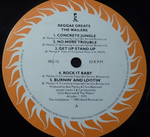 Image of Label Cover of LP - VG/VG+ - THE WAILERS, Reggae Greats (Island Records; IRG 15, UK 1985, Black Inner), Still in opened shrinkwrap, small tear on opening edge back cover,  - 4246029S