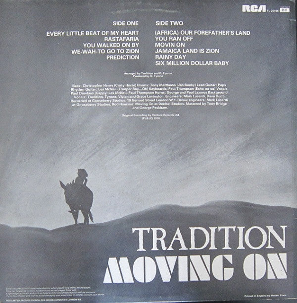 Image of Back Cover of LP - VG/G+ - TRADITION, Moving On (RCA; PL 25156, UK 1978, Laminated Front Sleeve), Lots of marks on either side but plays well above grade. sleeve has some creasing.,  - 3746397S