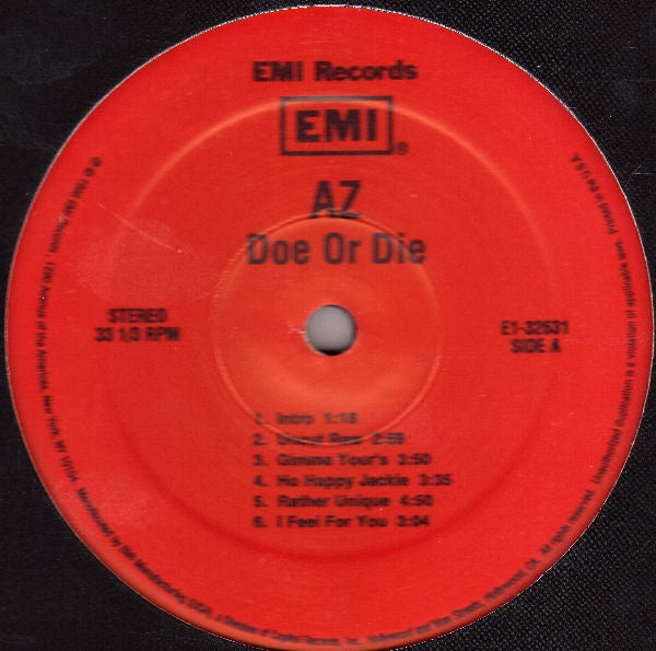 Image of Label Cover of LP - VG/VG - AZ, Doe Or Die (EMI; E1-32631, US 1995, No Insert), Disc has some light marks/scuffs but plays well. Edge wear and a few corner bumps to sleeve. Solid copy overall!,  - 3116464C