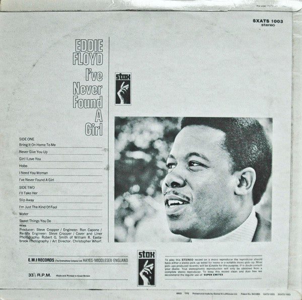 Image of Back Cover of LP - VG/VG - EDDIE FLOYD, I've Never Found A Girl (Stax; SXATS10003, UK 1968, Laminated Flipback Sleeve), ,  - 4426117E
