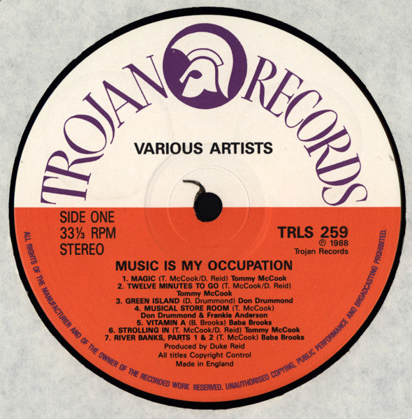 Image of Label Cover of LP - VG+/VG+ - VARIOUS ARTISTS, Music Is My Occupation (Trojan Records; TRLS 259, UK 1988), ,  - 2446236S