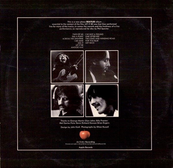 Image of Back Cover of 3345016S: LP - THE BEATLES, Let It Be Box (Apple; PXS 1, UK 1970, Original Box Set, Red Apple Logo on Rear Slv, Book) LP - hairlines and a couple of small light scratches, Sleeve - edge wear, small tear on opening edge, Book - fully bound, some laminate creasing on cover, Tray - mostly intact but two tears on one side, Box - some creasing on flaps, Slipcase - starting to split on all corners, small tear on one side  G+/VG