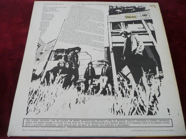 Image of Back Cover of LP - VG/G - THE GREAT SOCIETY WITH GRACE SLICK, Conspicuous Only In Its Absence (CBS; 63476, UK 1968, Laminated Sleeve, Stereo), Lots of surface marks and hairlines, Sleeve a bit aged, With co. inner,  - 3816453C