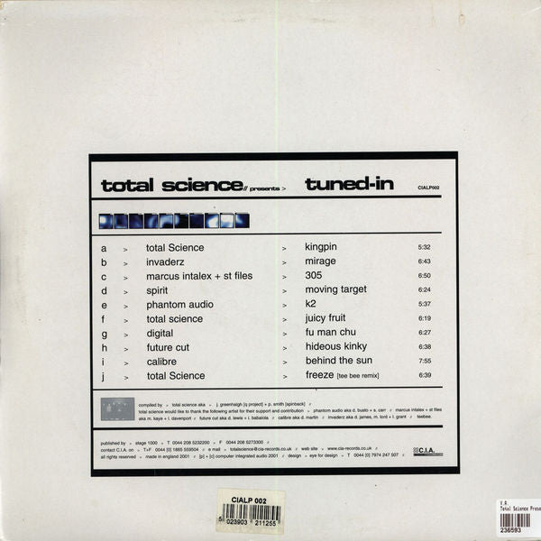 Image of Back Cover of 5x12" - G+/VG - VARIOUS, Total Science Presents: Tuned-In (C.I.A.; CIALP 002, UK 2001, Box Set), Most discs VG+ except disc 2 (strong VG) and disc 4 (G+/VG). Sleeve has a tear on top spine and general wear,  - 1726404E