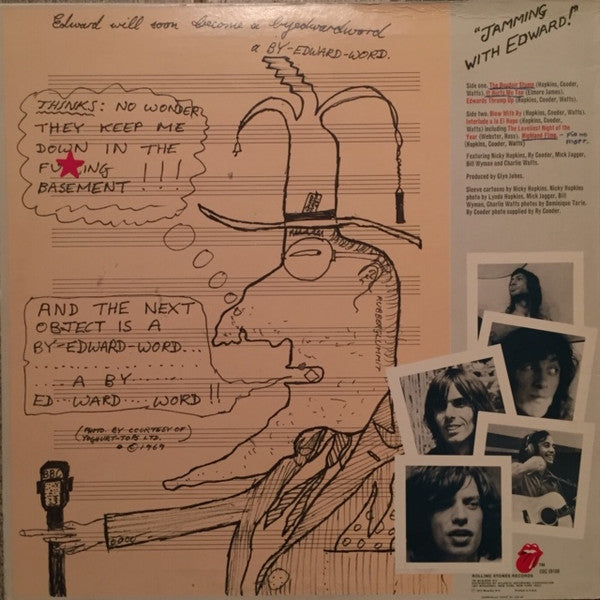 Image of Back Cover of 4644403S: LP - NICKY HOPKINS & CO, Jamming With Edward (Rolling Stones; COC39100, US 1972, Company Inner) Cut-out (Notched). Disc is strong VG+.  VG/VG+