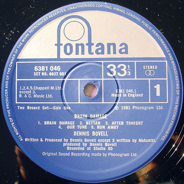 Image of Label Cover of 2xLP - VG/VG - DENNIS BOVELL, Brain Damage (Fontana; 6627 001, UK 1981), Conservative grading, lovely copy.,  - 2016382C