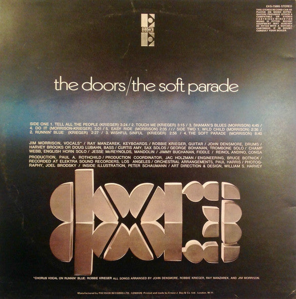 Image of Back Cover of LP - G+/F - THE DOORS, The Soft Parade (Elektra Orange & Silver; EKS 75005, UK 1969, Gatefold, NO Insert, 1st UK pressing), Feelable scratch on side2, hairlines, edge & ring wear, seam split bottom edge,  - 4146151S