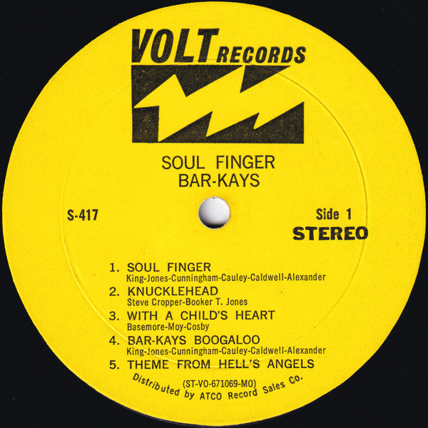 Image of Label Cover of LP - VG+/VG - BAR-KAYS, Soul Finger (Volt; 417, US 1967, Monarch pressing), Light hairlines. Mild edgewear.,  - 3926181E