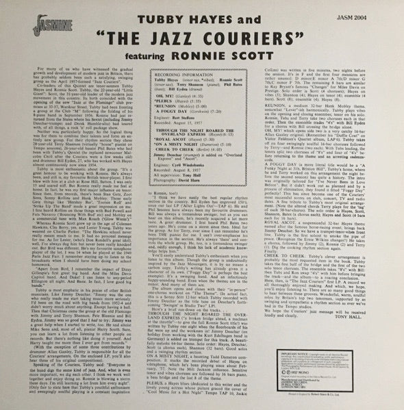 Image of Back Cover of LP - VG/VG - JAZZ COURIERS, Jazz Couriers (Jasmine; JASM2004, UK 1980s Reissue, Picture Sleeve), ,  - 0816413C