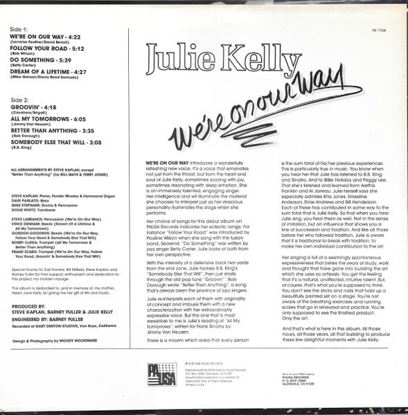 Image of Back Cover of 4114410C: LP - JULIE KELLY, We're On Our Way Home (Pausa Records; PR 7154, US 1984) Sleeve shrink-wrapped with bumped corner  VG/VG+