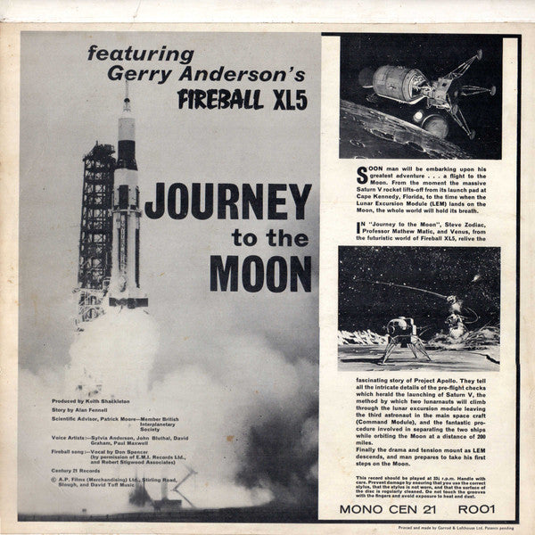 Image of Back Cover of LP - VG/VG - SYLVIA ANDERSON / JOHN BLUTHAL / DAVID GRAHAM (7) / PAUL MAXWELL, Journey To The Moon (Century 21 Records; R001, UK 1965), ,  - 1426359E