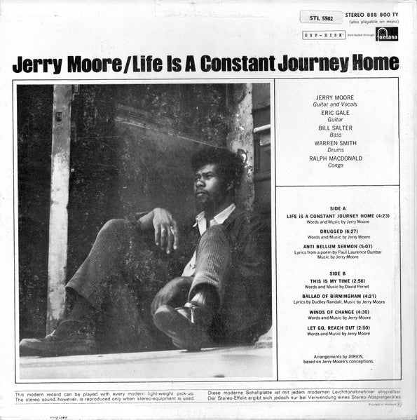 Image of Back Cover of LP - VG/VG - JERRY MOORE, Life Is A Constant Journey Home (Fontana; 888 800 TY, Netherlands 1968), Light marks. Ringwear on sleeve. Sticker residue on back of sleeve.,  - 3846125S