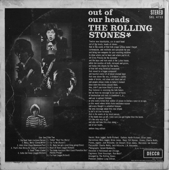 Image of Back Cover of LP - G+/G - THE ROLLING STONES, Out of Our Heads (Decca Blue Unboxed; SKL4733, UK 1965, Front Laminated Non-Flipback Sleeve, Stereo, K/T Tax Code), ,  - 1026155E