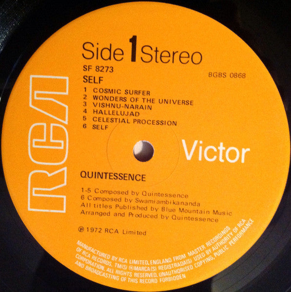 Image of Label Cover of LP - VG/VG+ - QUINTESSENCE, Self (RCA; SF8273, UK 1972), Edge Wear, Stickered Sleeve,  - 3046175S