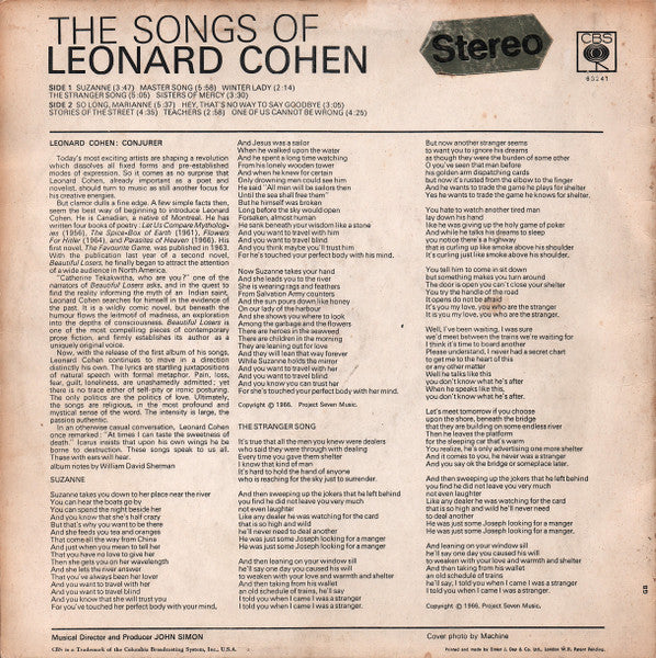 Image of Back Cover of LP - G+/G - LEONARD COHEN, The Songs Of Leonard Cohen (CBS Orange (33 1/3 On Label); S BPG 63241, UK 1968, Laminated Front Sleeve, Stereo, A1/B1 Matrix.), Edge wear, marks, sticker residue. ,  - 3746217S