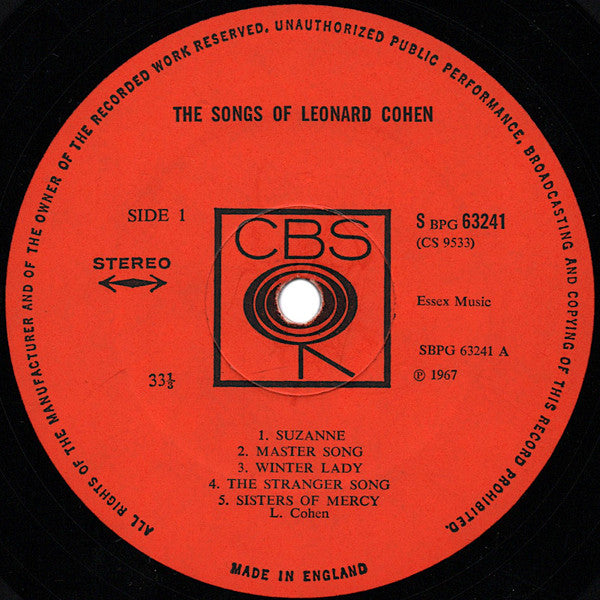 Image of Label Cover of LP - G+/G - LEONARD COHEN, The Songs Of Leonard Cohen (CBS Orange (33 1/3 On Label); S BPG 63241, UK 1968, Laminated Front Sleeve, Stereo, A1/B1 Matrix.), Edge wear, marks, sticker residue. ,  - 3746217S