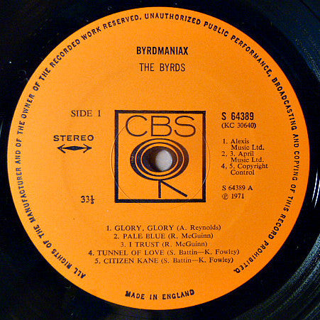 Image of Label Cover of LP - VG/VG+ - THE BYRDS, Byrdmaniax (CBS Orange Labels ; 64389, UK 1971, Gatefold), ,  - 2116623C