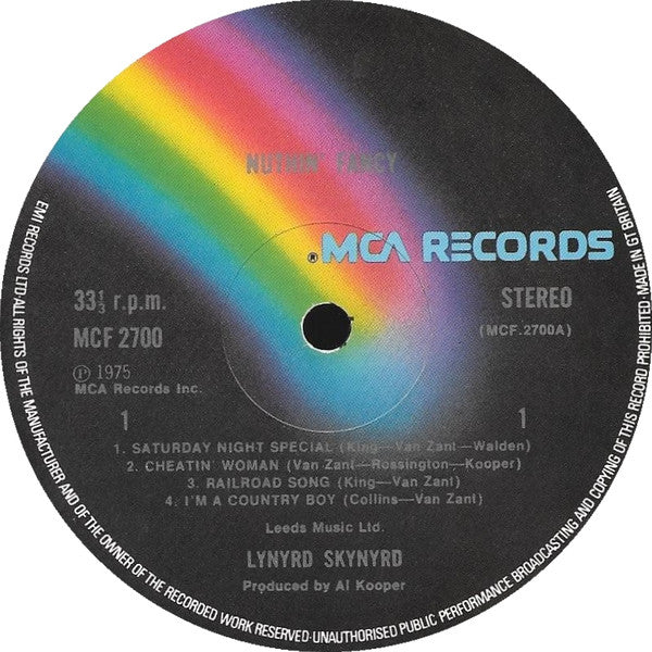 Image of Label Cover of 5024352E: LP - LYNYRD SKYNYRD, Nuthin' Fancy (MCA Black Rainbow; MCF 2700, UK 1975, Insert)   VG+/VG+