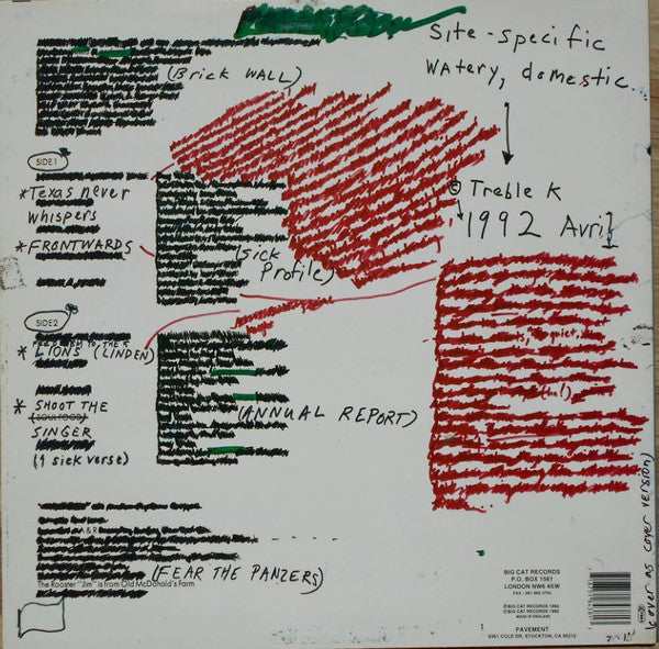 Image of Back Cover of 4524240E: 12" - PAVEMENT, Watery, Domestic (Big Cat; ABB38T, UK 1992)   VG/G+