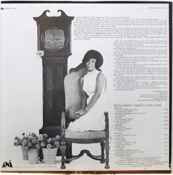 Image of Back Cover of LP - /VG - BETTY EVERETT, There'll Come A Time (UNI Records ; 73048, US 1969), Some marks but don't affect play.,  - 1626103E